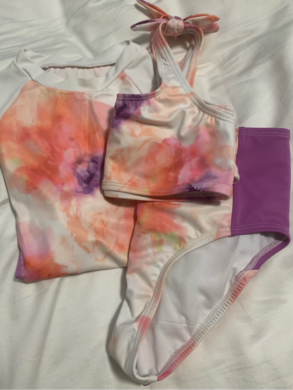 DSG Kids Swim Bikini Set with shirt White Pink Purple medium 8-10 dicks sporting